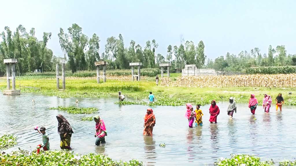 অর্থাভাবে খুঁটি দাঁড়িয়ে চার বছর, হেঁটে নদী পারাপার