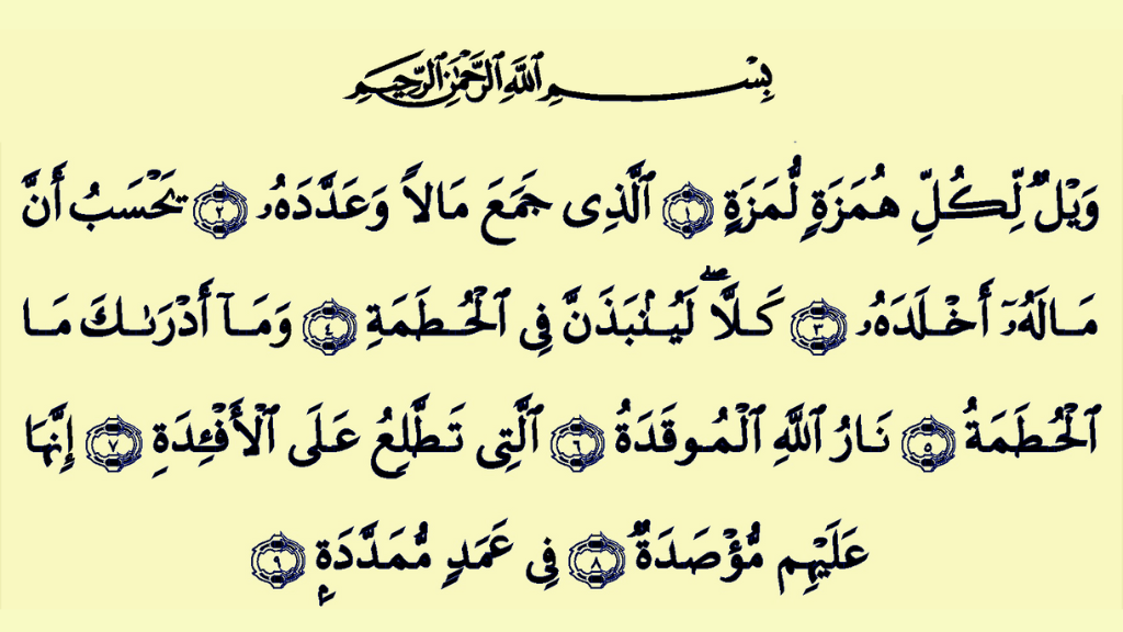 সুরা হুমাজাহ অর্থসহ বাংলা উচ্চারণ ও ব্যাখ্যা