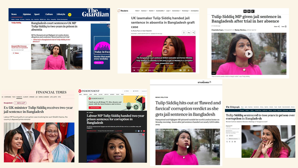 টিউলিপের সাজার খবর যুক্তরাজ্যসহ বিশ্ব গণমাধ্যমে যেভাবে এল