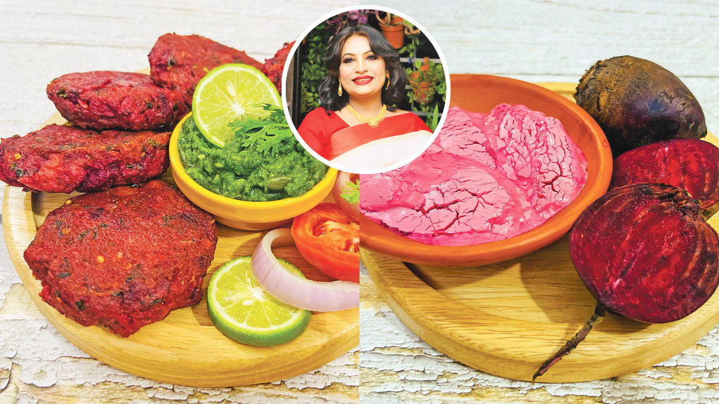 বিটরুটের কাটলেট ও গোলাপি দই