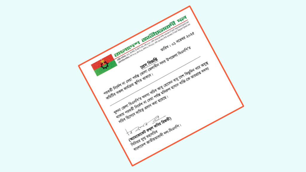 ভোলা সদর উপজেলা বিএনপির কমিটির কার্যক্রম স্থগিত