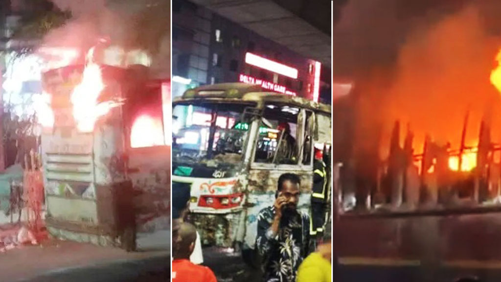 রাজধানীর মিরপুর ও মধ্যবাড্ডায় ৩ বাসে অগ্নিসংযোগ, ককটেল বিস্ফোরণ