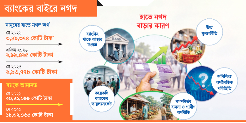 মানুষের হাতে বাড়ছে নগদ টাকা