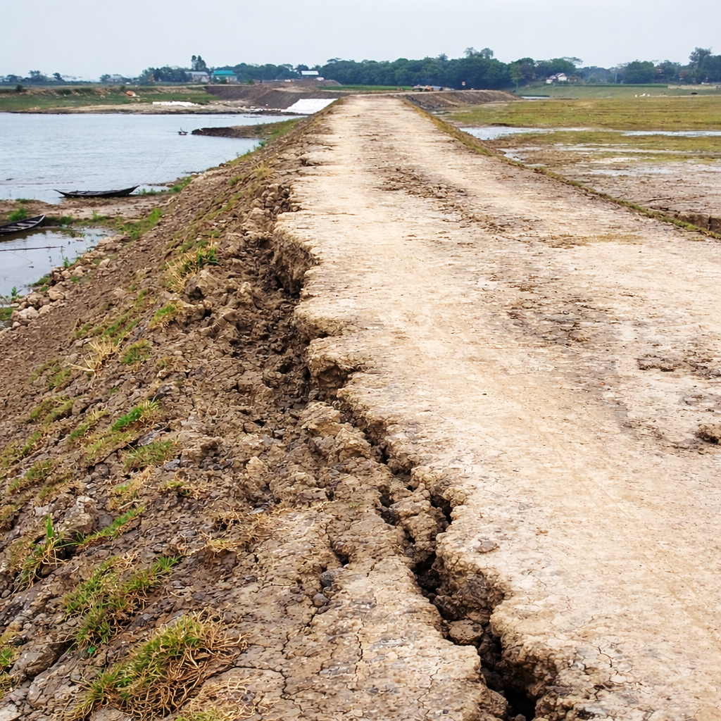সামান্য বৃষ্টিতেই হাওরের ফসল রক্ষা বাঁধে ধস, উদ্বিগ্ন কৃষক