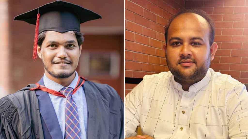 ভিপি প্রার্থী আবিদুল ইসলাম খান আবিদ ও জিএস প্রার্থী তানভীর বারী হামিম। ছবি: সংগৃহীত