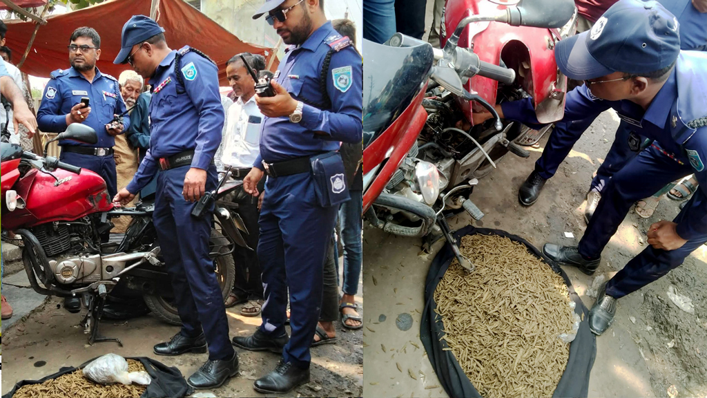 গাইবান্ধায় মোটরসাইকেলে লুকিয়ে রাখা ১০ কেজি গাঁজা উদ্ধার, পালালেন আরোহী