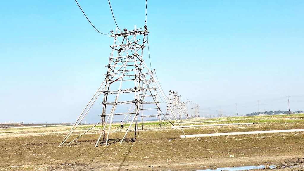 হাওরে বিদ্যুৎ সংযোগ: বাঁশ দিয়ে ৩৩,০০০ কেভির খুঁটি