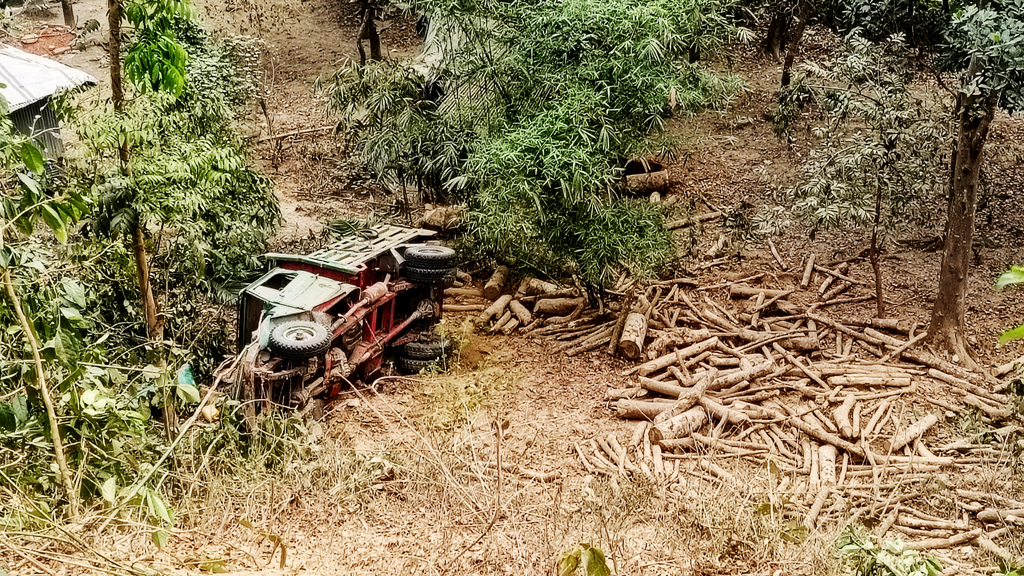 লামায় লাকড়িবোঝাই ট্রাক খাদে, চালকসহ নিহত ২