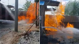 ইনানীতে নলকূপ বসানোর পাইপ দিয়ে বের হচ্ছে আগুন, ৩ ঘণ্টায়ও নিয়ন্ত্রণে আসেনি