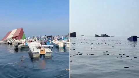 হরমুজে ইরানের হামলায় ভেসে আসা পণ্য খুঁজতে মানুষের ভিড়