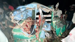 বাসের ধাক্কায় অটোরিকশায় থাকা বাবা-মেয়ের মৃত্যু, বাসে আগুন