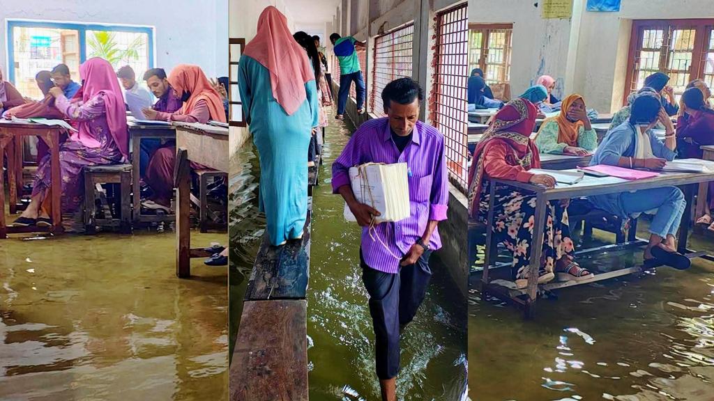 কুমিল্লায় এবার পানির মধ্যে বসে অনার্স ফাইনাল পরীক্ষা