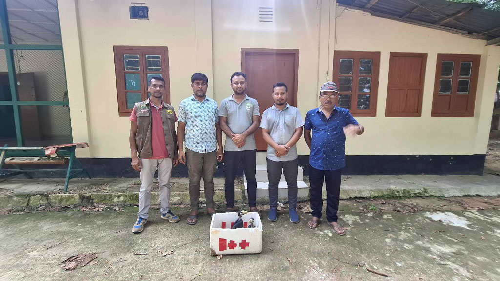 কাপ্তাইয়ে পাচারের আগেই ধরা পড়ল বিলুপ্তপ্রায় ধনেশ পাখি
