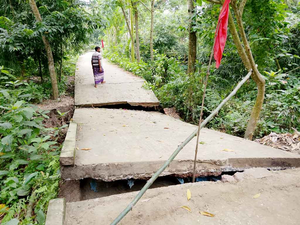 ধুনট পৌরসভার গ্রামীণ সড়ক ভেঙে যোগাযোগ বিচ্ছিন্ন