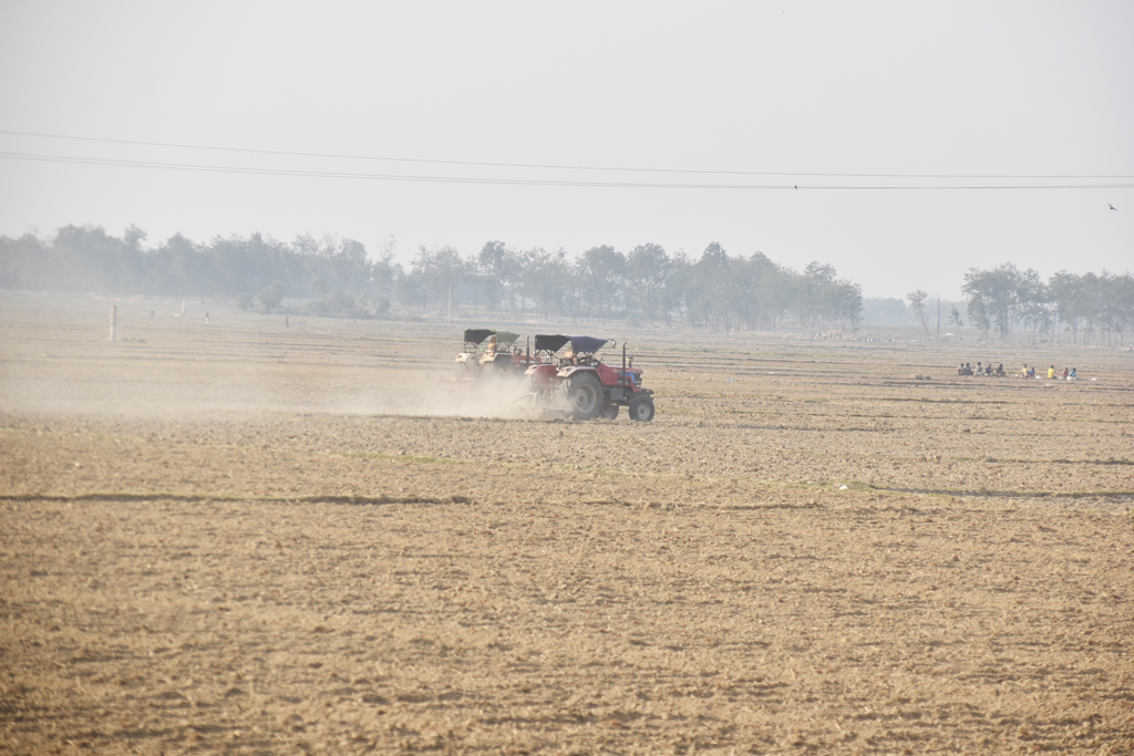 বরেন্দ্র অঞ্চলে আলু চাষের মৌসুম শুরু হওয়ায় জমি প্রস্তুতে ব্যস্ত সময় পার করছেন কৃষকেরা। ট্রাক্টর দিয়ে জমি চাষ করে আলু লাগানোর প্রস্তুতি নিচ্ছেন তাঁরা। রাজশাহীর তানোর উপজেলার পাঁচন্দর ইউনিয়নের একটি বিল এলাকা থেকে তোলা। ছবি: মিলন শেখ