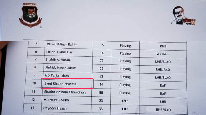 এবার খেলোয়াড়ের নাম ভুল করেছে বিসিবি