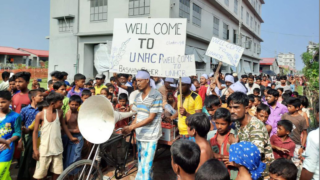 ভাসানচরে রোহিঙ্গা শিবিরে আনন্দ মিছিল