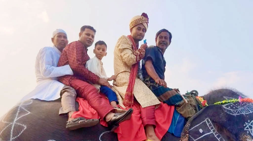 মায়ের ইচ্ছে পূরণে হাতির পিঠে চড়ে বিবাহ