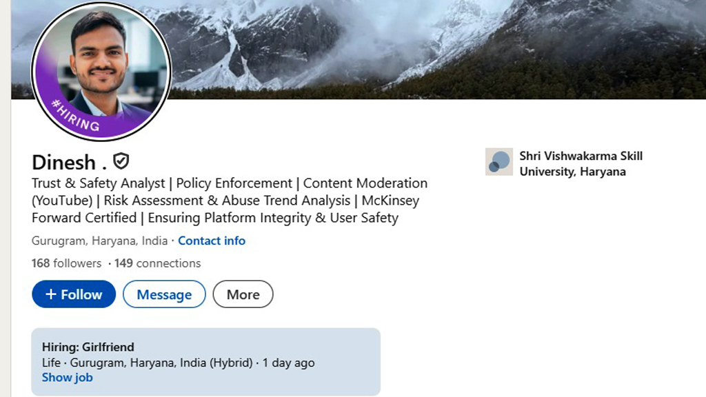 লিংকডইনে গার্লফ্রেন্ড চেয়ে বিজ্ঞাপন দেওয়ার পর যা ঘটল