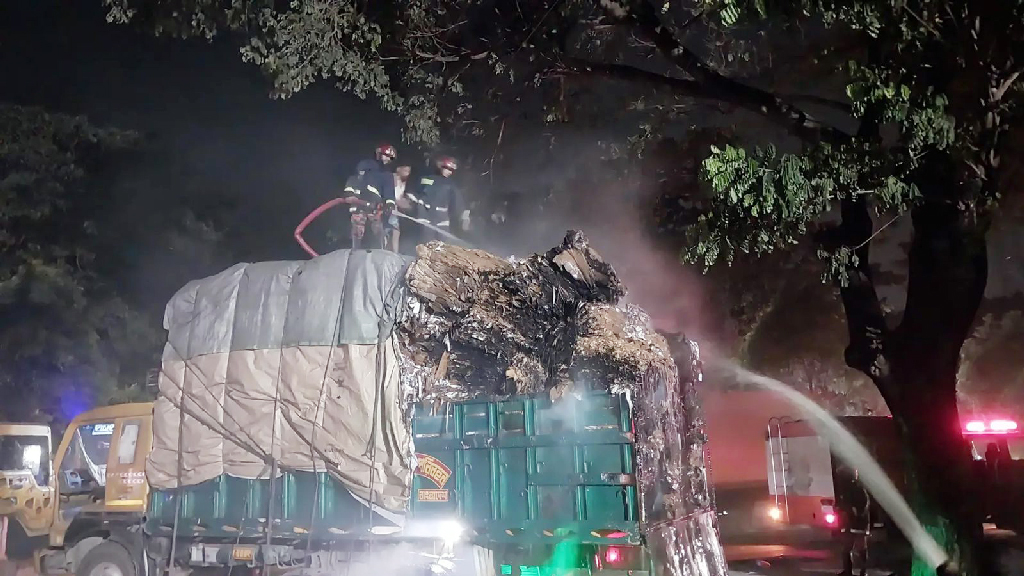 গজারিয়ায় থেমে থাকা ট্রাকে দুর্বৃত্তদের আগুন