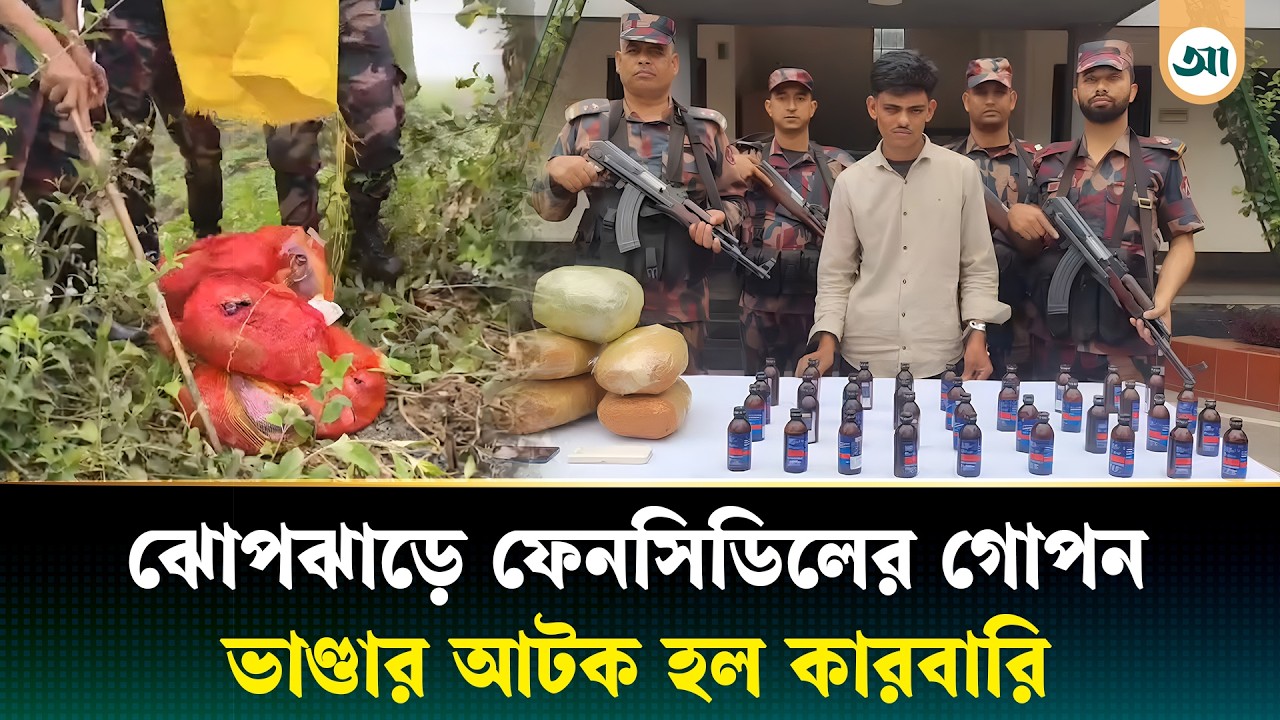 সীমান্তের ঝোপঝাড়ে লুকানো বিপুল ফেনসিডিলের চালান, আটক কারবারি