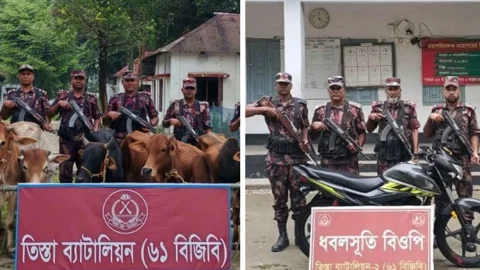 পাটগ্রামে ভারত থেকে পাচার করে আনা ১২ গরু ও মোটরসাইকেল উদ্ধার