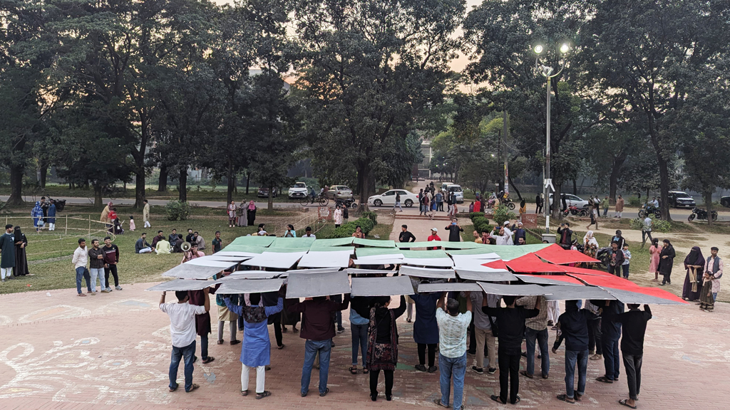 জাবিতে ফিলিস্তিনের মানব পতাকা প্রদর্শন