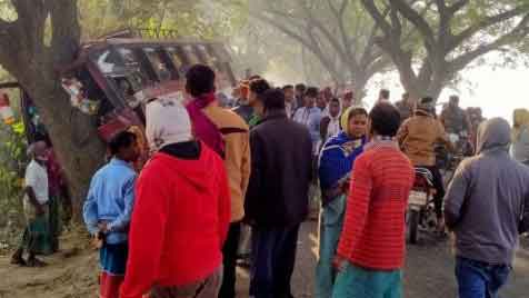 জীবননগরে ঘন কুয়াশায় গাছে ধাক্কা লেগে দুমড়েমুচড়ে গেল বাস