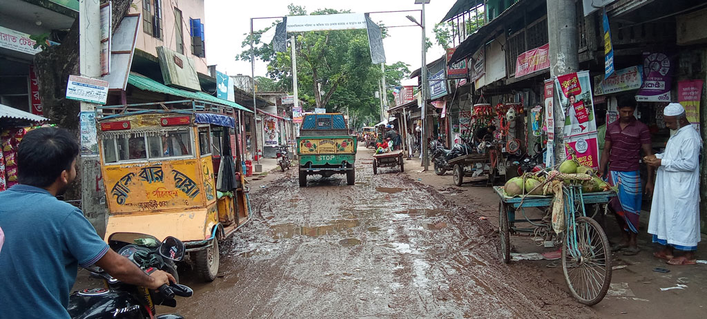 কাদাপানিতে একাকার নলছিটি-মোল্লারহাট সড়ক, দুর্ভোগ