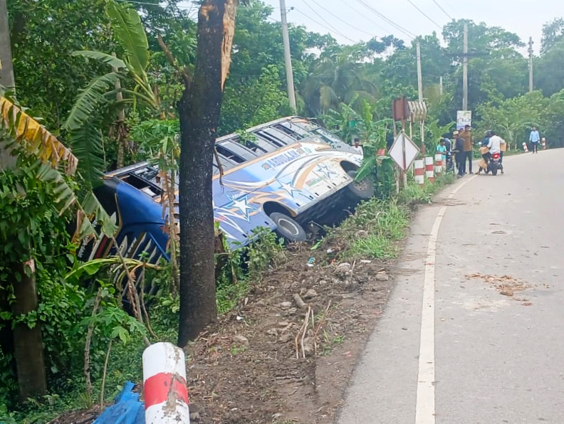যাত্রীবাহী বাস খাদে পড়ে আহত ১২
