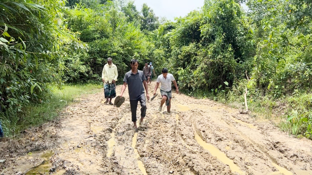 কাদাপথে তিন কিলোমিটারে চরম দুর্ভোগ
