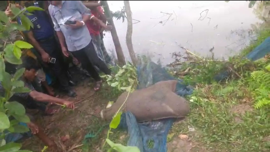 পাড়ে জুতা, পুকুরে বস্তায় মিলল কুকুরের মরদেহ
