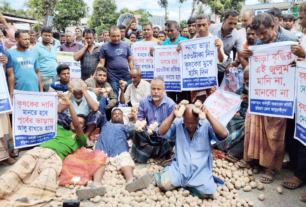 উৎপাদন খরচ ২৯ টাকা, বিক্রি ১৫—সড়কে আলু ফেলে অবরোধ