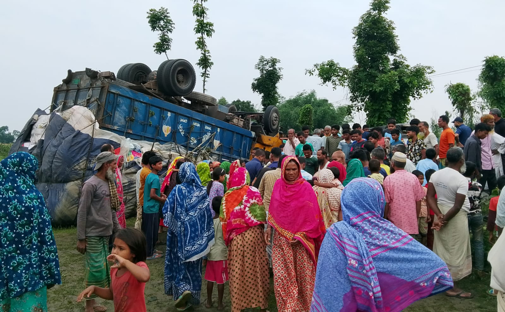 পণ্যবাহী ট্রাক উল্টে পড়ল মরিচখেতে, কৃষক নিহত