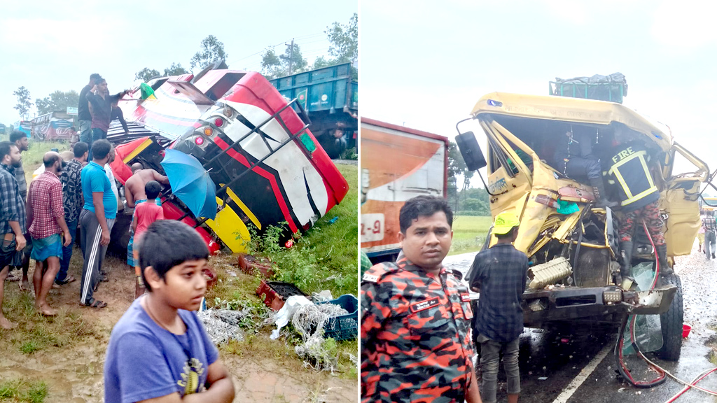 বাস-ট্রাকের সংঘর্ষে আহত ১৫