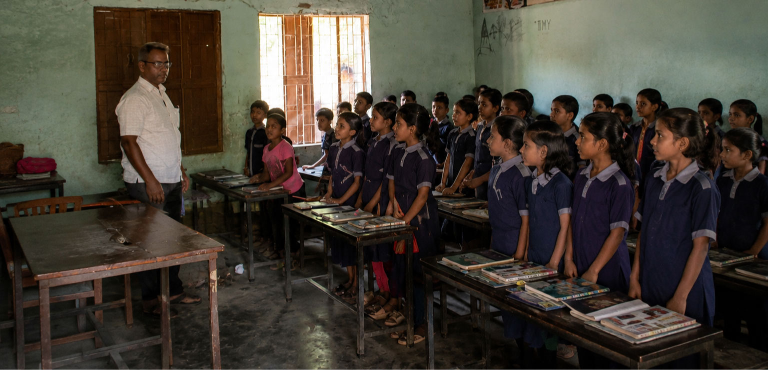 সরকারি প্রাথমিক বিদ্যালয়: পলেস্তারা খসে পড়ছে 
স্কুলে ঝুঁকিতে শিশুরা