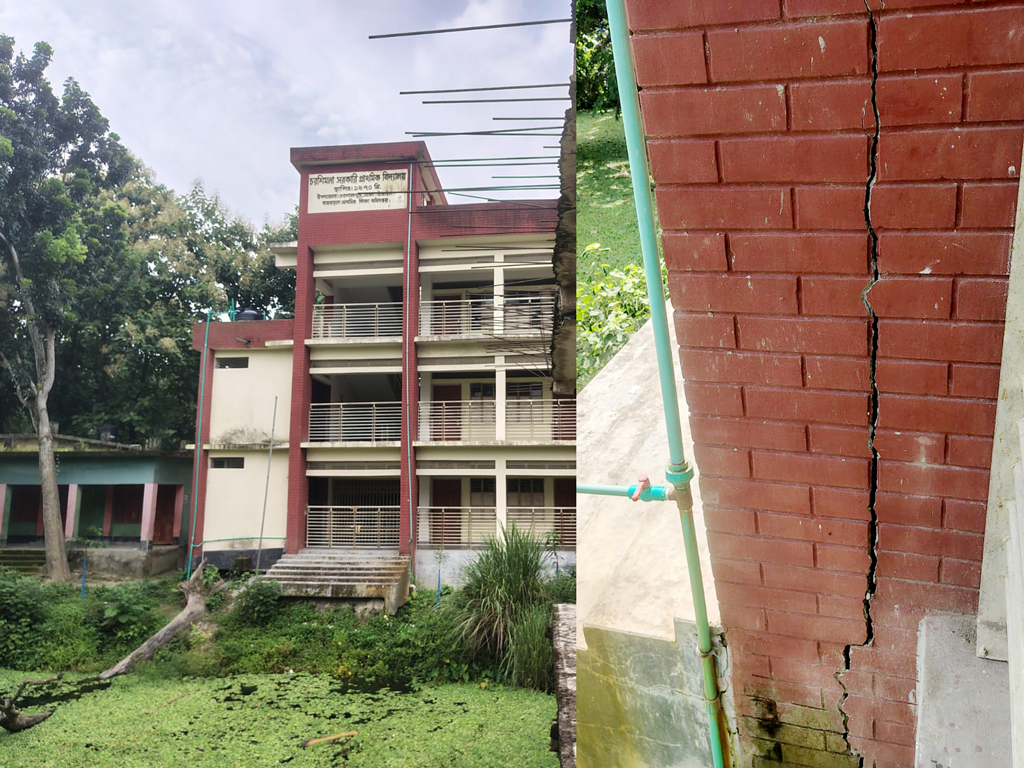 দুই পুকুরের মাঝখানে তৈরি নতুন তিনতলা স্কুলভবনে ফাটল, শিক্ষার্থী-অভিভাবকদের উদ্বেগ
