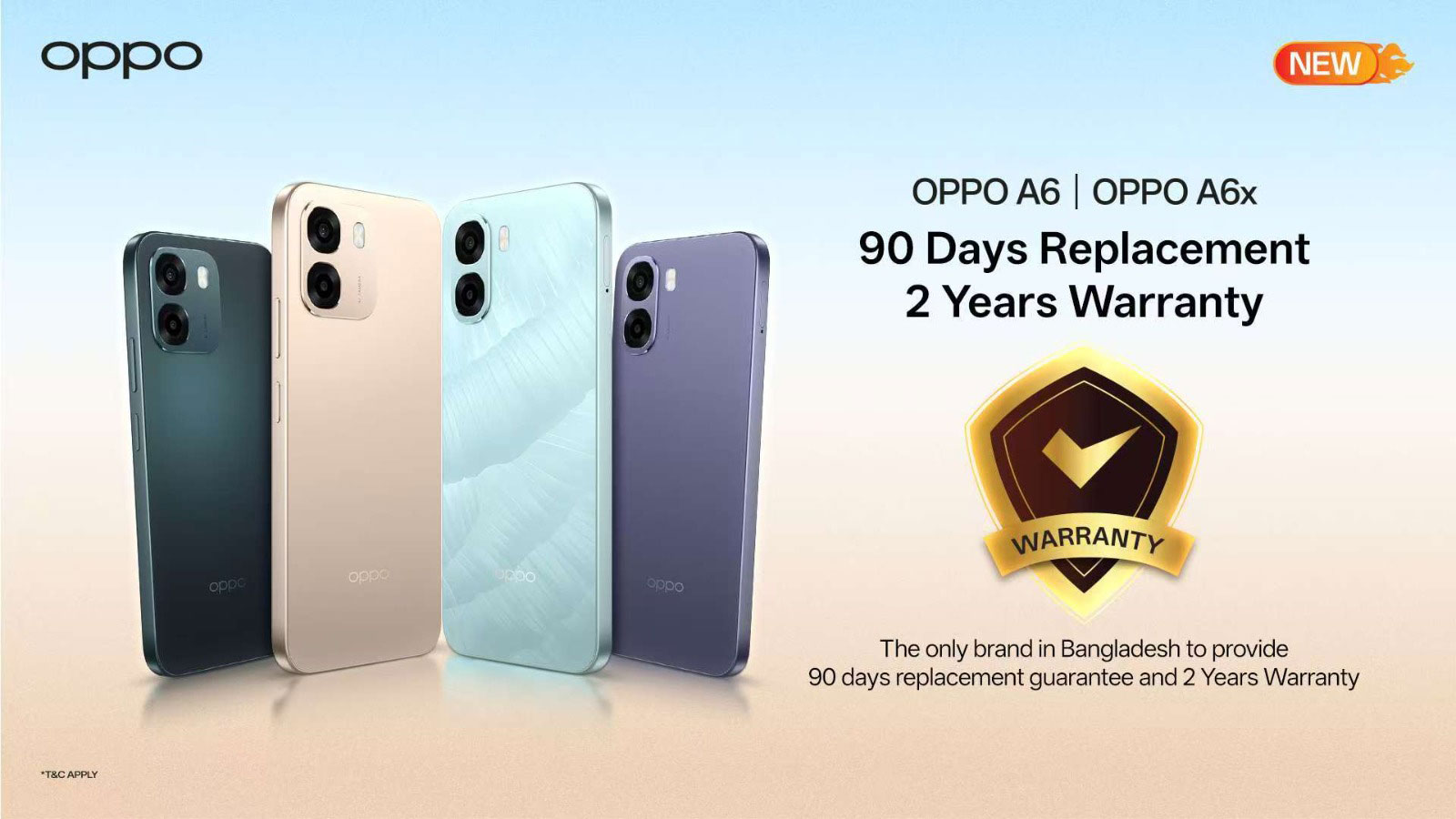 ৯০ দিনের রিপ্লেসমেন্ট গ্যারান্টি আনল অপো