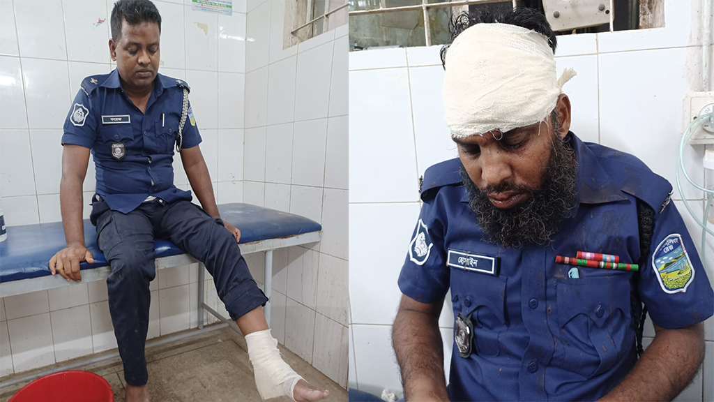 চালক ঘুমে, পুলিশ সদস্যদের নিয়ে গাড়ি গেল সড়কের নিচে, আহত-৪