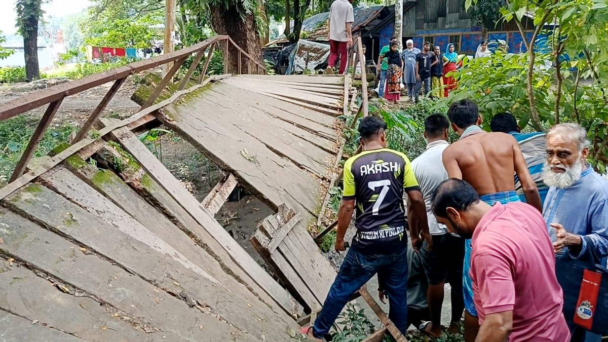 কর্মকর্তাদের সামনেই ভেঙে পড়ল পুরোনো ব্রিজ, আহত ৪