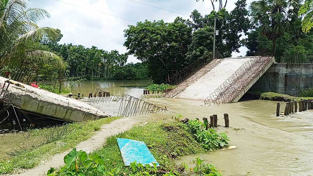 গার্ডার ছাড়াই সেতু ঢালাই, ভেঙে ফেলার আগেই ধসে পড়ল খালে