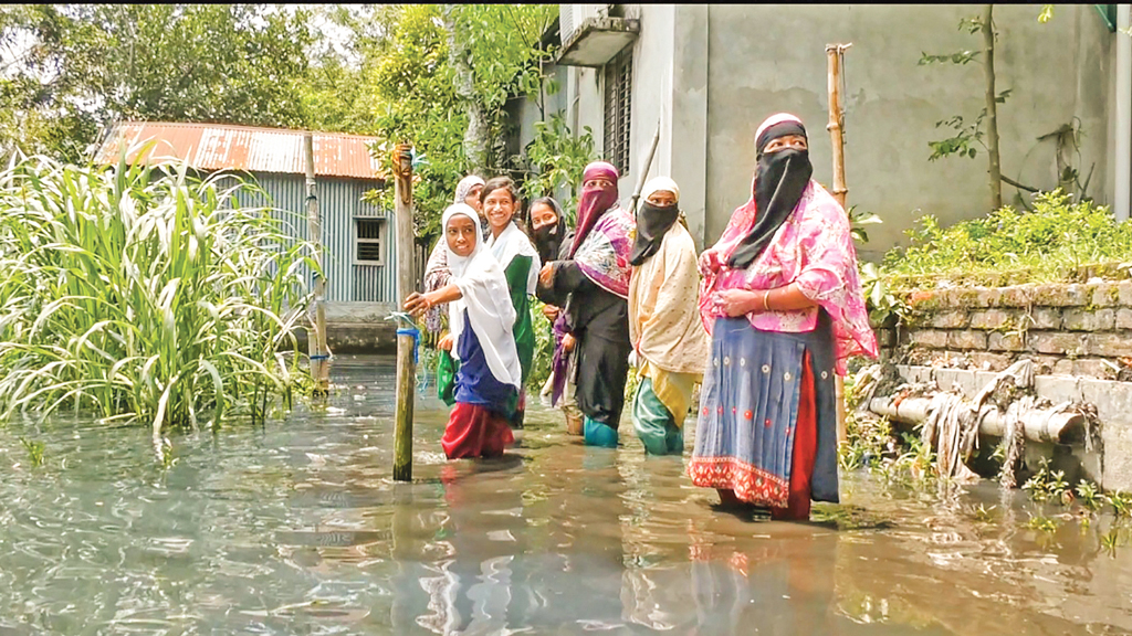 বেলকুচির শেরনগর মধ্যপাড়া: শিল্পবর্জ্যে জলাবদ্ধতা, দুর্ভোগ