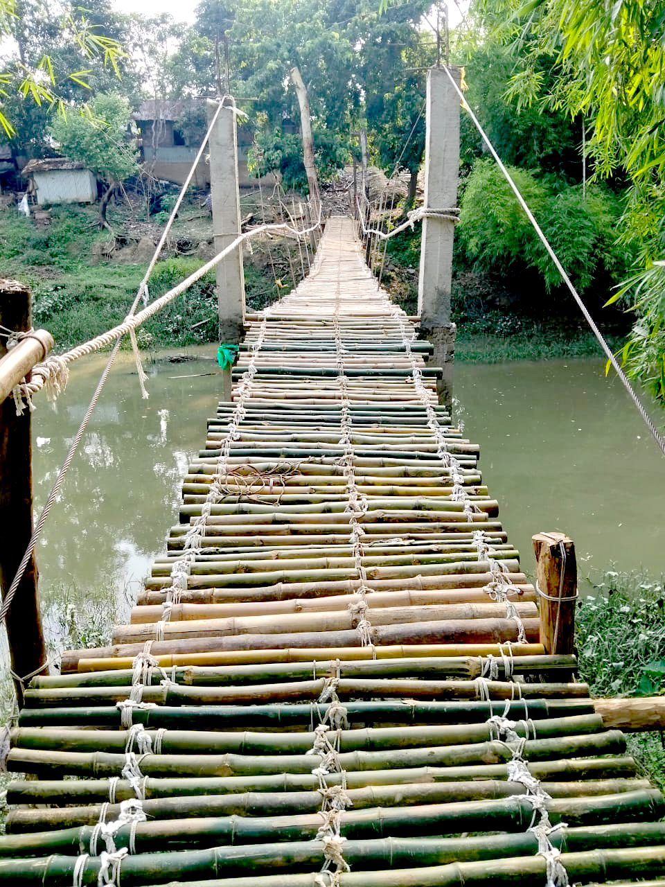 রাইখালীতে স্বেচ্ছাশ্রমে ঝুলন্ত বাঁশের সেতু নির্মাণ করলেন এলাকাবাসী