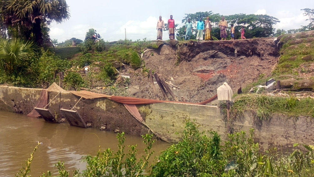 কলাপাড়ায় বেড়িবাঁধসহ স্লুইসগেট ধসে পড়ার ঝুঁকিতে