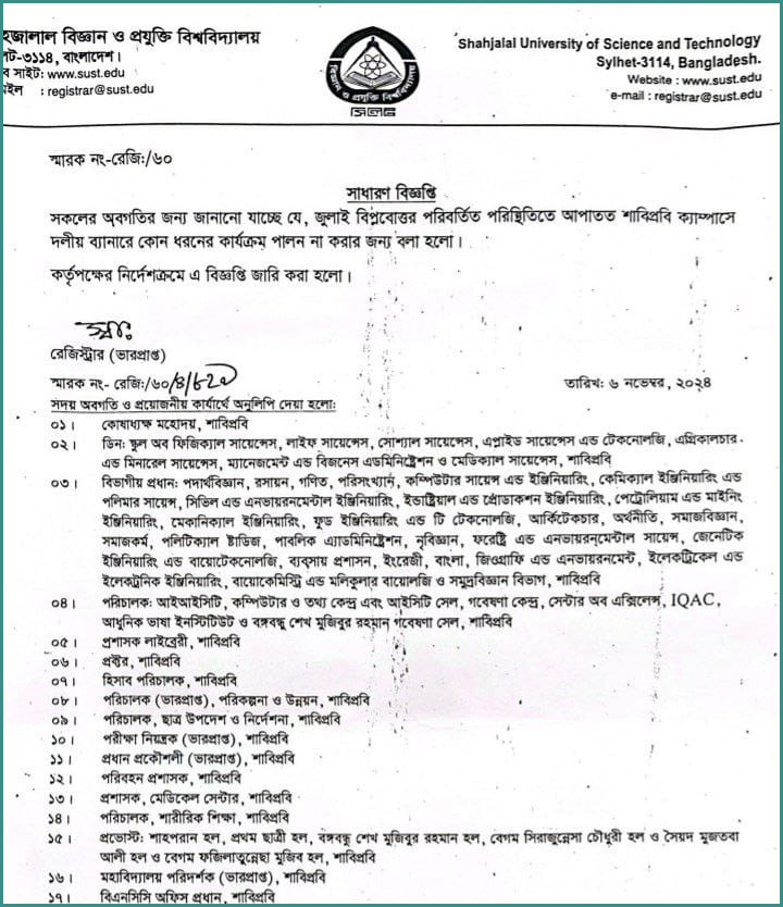 দলীয় ব্যানারে আপাতত কার্যক্রম না চালাতে বিজ্ঞপ্তি। ছবি: সংগৃহীত
