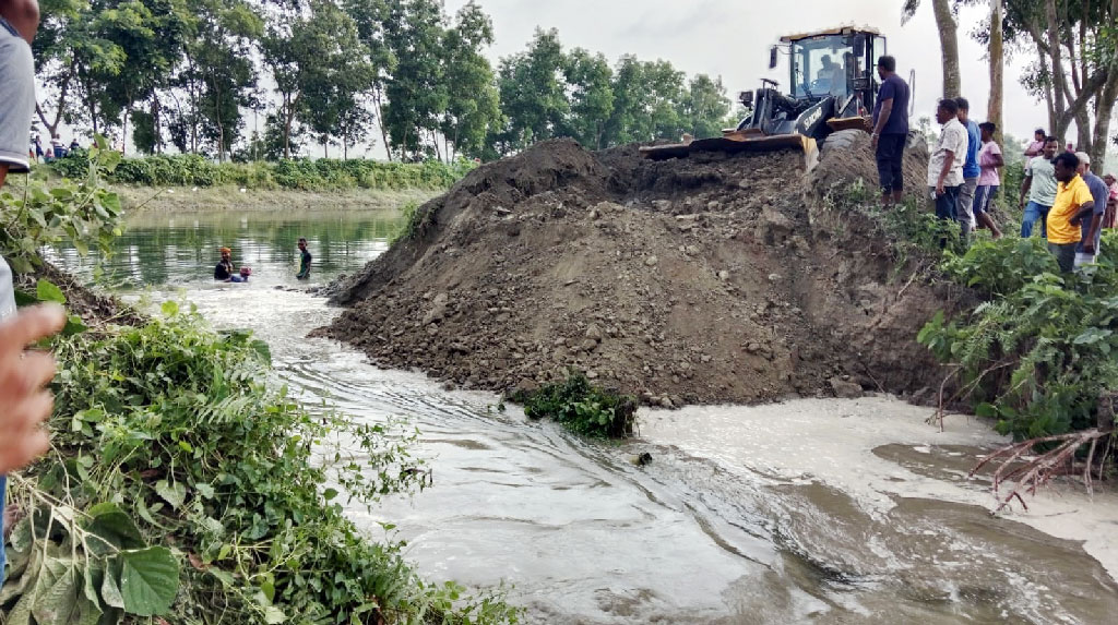নীলফামারীতে সেচ খালের বাঁধ ভেঙে পানি ঢুকে ৩০ একর জমির আমন চারা নষ্ট