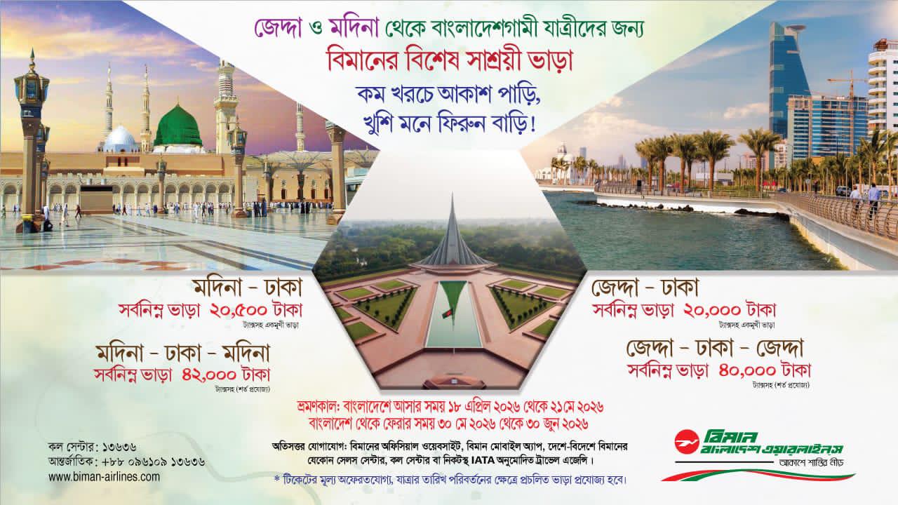 সৌদিপ্রবাসী কর্মীদের জন্য বিমানভাড়া কমিয়ে ২০ হাজার টাকা করল বিমান