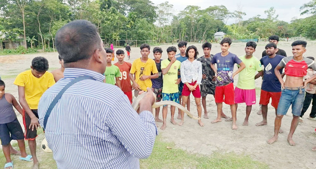 বেতাগীতে বসতঘরে ঢোকা বিশাল দাঁড়াশ সাপ উদ্ধার, সচেতন করলেন কৃষি কর্মকর্তা