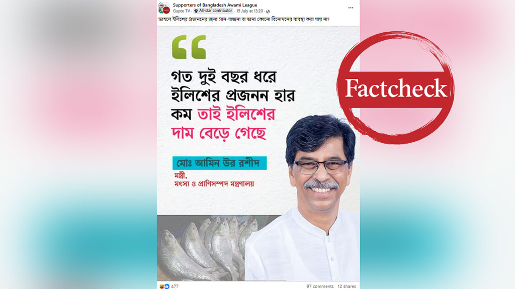 ইলিশের দাম বৃদ্ধি নিয়ে কৃষিমন্ত্রীর নামে প্রচারিত ফটোকার্ডটি ভুয়া