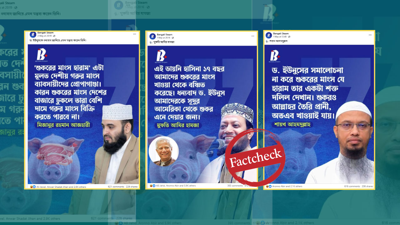শূকরের মাংস আমদানি নিয়ে আজহারী-আহমাদুল্লাহ-হামজার নামে ভুয়া বক্তব্য প্রচার
